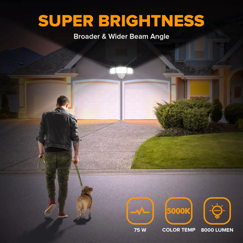 Heavy Duty 75W LED Outdoor Flood Light With Switch Control And Three Adjustable Heads Ditches Dim Bulbs For A Badass 8000 Lumen Glow 5000k Daylight On Garage Yard Or Patio IP65 Waterproof Build In White