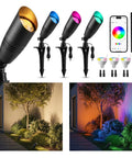 Smart RGBCW 12V Landscape Lighting Kit For Trees And Pathways, Color Changing Outdoor Spotlights With Bluetooth Mesh, No WiFi Needed
