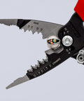 Pro Grade Multifunction Wire Stripper Pliers For Electricians With Two Component Ergonomic Handles And Multicolored Finish Eight Inch Tool showing blade detail