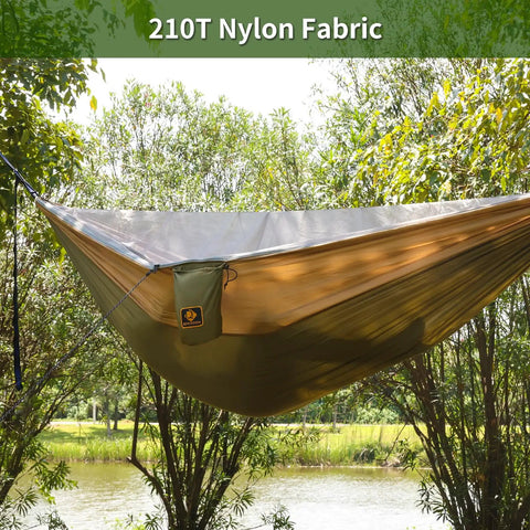Super Comfy Double Hammock With Mosquito Net For Outdoors Portable Lightweight Nylon Parachute Hammock With 10ft Tree Straps hung between trees