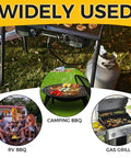 Installed DRELD 2-stage propane regulator with POL connector on a grill, connected to a propane tank.
