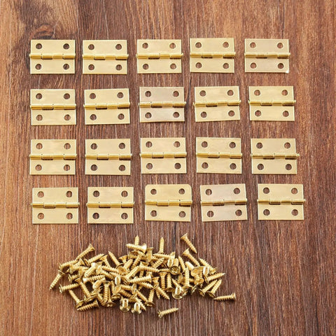 20 Pack Decorative Jewelry Box Hinges For Small Wood Boxes 18x16mm Mini Cabinet Hinges With Screws, easy install shown on wood surface