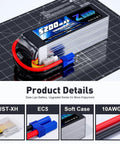 Beefy 6S 5200mAh 22.2V 100C Soft Pack LiPo Battery With EC5 Connector on grid mat showing product details