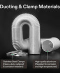 8 Inch Flexible Aluminum Ducting For HVAC Ventilation 25 Ft Air Duct Hose With Two Clamps Multi Layer Dryer Duct coiled on black surface