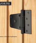 Heavy Duty Gate Hinges Three And A Half Inch Black Iron With Rust Resistant Powder Coat on wooden gate