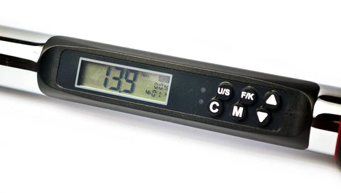 Pro Grade Heavy Duty Quarter Inch Digital Torque Wrench With Buzzer And LED Alerts, Interchangeable Head, ISO 6789 Certified With Calibration Certificate, Backlit LCD Shows Reached Torque, Battery Life, And Units Nm, Kg-Cm, In-Lb, Ft-Lb, CW CCW, digital display