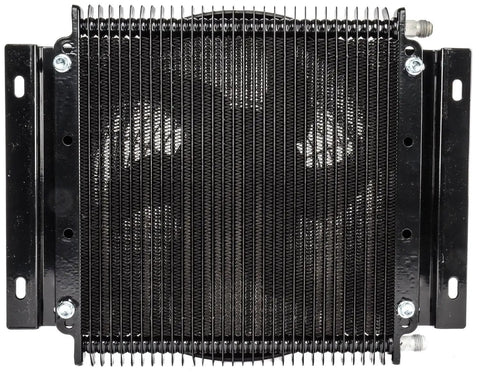 High Performance Transmission Cooler for 30 000 GVW with 11x14x3.75 Inch Core and 11 Inch 500 CFM Fan Push or Pull Mount 6 AN Inlets