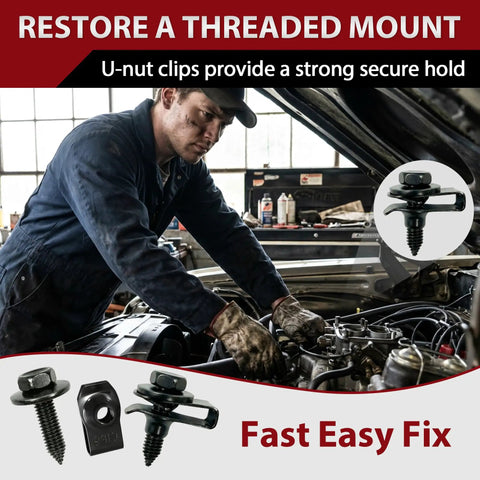 Mechanic using Go-To 50-Piece Automotive Body Bolts And Screws With U-Nut Clips Kit in car engine repair