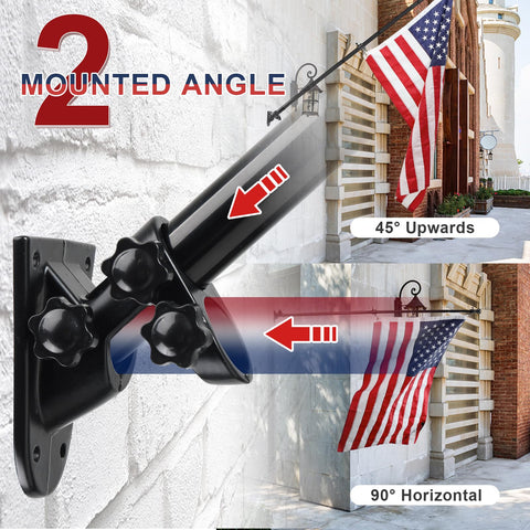Heavy Duty 5 Ft Stainless Steel Flag Pole Kit With No Tangle 360 Degree Rotation Windproof Outdoor Flag Holder, dual bracket angles