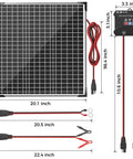 50W 24V Solar Panel Kit With MPPT Charge Controller And Adjustable Bracket showing dimensions and cables for RV Car Boat