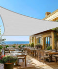 Sun Shade Sail 8 By 16 Feet Light Grey Rectangle With Curved Edges, Commercial Grade 185GSM HDPE installed over patio.