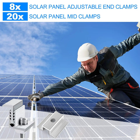 Built Tough Heavy Duty Solar Panel Clamp Kit Includes 28 Adjustable Aluminum End And Mid Mounting Brackets for secure solar panel installation.