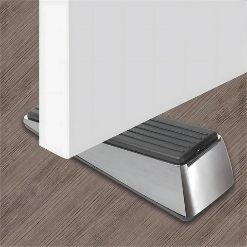 Pop Up Zinc Alloy Door Stopper Wedge with anti slip ribbed rubber surface under door on wooden floor