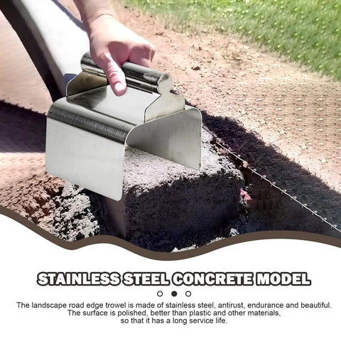 Person using Ergonomic Stainless Steel Curb Trowel Edger For Concrete Edging And Curbing, Compact 4x6x4 Inch Hand Tool on curb.