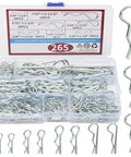 Alloy Steel R Shaped Cotter Pin Assortment Kit With 6 Sizes, 530 795 1060 Pcs in transparent compartment box