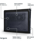 Side view of 17 Inch Dual Fan Laptop Chill Mat with Soft Neoprene Surface showing dual fans, mesh top, ergonomic tilt, and rubber stops.