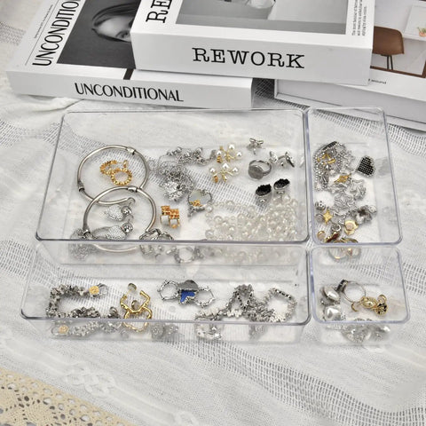 Clean Up Your Counters With This Super Solid 15 Piece Clear Plastic Drawer Organizer Set With Premium Stackable Tray Layout for jewelry