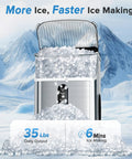 Nugget Ice Maker Countertop 34 Lbs Per Day Portable Ice Machine With Crushed Ice Self Cleaning One Click Operation For Home Kitchen Office Use Silver shown with ice output and mountains background