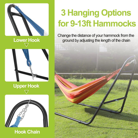 Heavy Duty Steel Hammock Stand For Indoor Outdoor Use With 550 Pound Capacity, Portable And Easy To Assemble, Double Bar Design