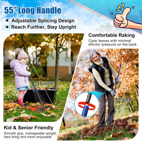 Adjustable Metal Leaf Rake With Expandable 8 To 17 Inch Head And 45 Inch Collapsible Heavy Duty Handle For Easy Yard Cleanup in use
