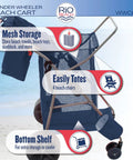 Wonder Wheeler Deluxe All Terrain Utility Cart For Lawn And Beach Folding Tote With 10 Inch Wheels, mesh storage, and shelf