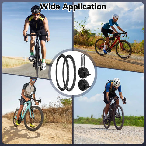 Cyclists using All In One Bike Tire And Inner Tube Kit Includes 2 Tires 700x38c And 2 Tubes 700x35/43c With 48mm Schrader Valves