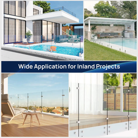 Wide application of Glass To Glass Clamp Set Stainless Steel 304 Brushed Finish Bracket for pool and balcony railings in modern homes.