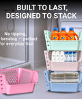 4 Pack Stackable Open Front Storage Bins For Pantry Organization And Kitchen Storage Durable Plastic Bins in bathroom with supplies