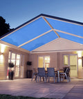 7 Foot By 12 Foot Sun Shade Sail With Straight Edge 240GSM Canopy Shade Cover Featuring D Ring Grommets UV Block Breathable Outdoor Shade For Pergola Garden Patio Deck Backyard Blue covering patio at dusk