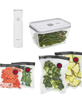 Fresh And Save Vacuum Sealer Starter Set With Rechargeable Machine Six Piece Kit Including Large Storage Container And Multiple Bags