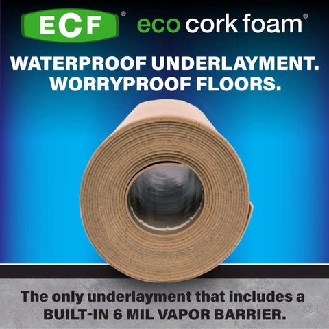 Pro Grade Cork Foam Floor Underlayment Roll With 250 Square Feet Of Coverage And Built In Vapor Shield viewed rolled up.