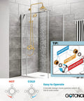 Polished Gold Exposed Shower Faucet System with 8 Inch Rainfall Shower Head and Handheld Spray Wall Mount Fixture Two Function Diverter