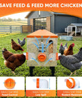 Total Game Changer 55 Pound Automatic Chicken Feeder With Eight Deep Ports And A Quick Peek Window visible with chickens feeding.