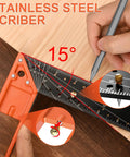 Top Shelf 16 Inch Woodworking Square Ruler Featuring Dead On Sixteenth Inch Markings And Retractable Edge Support For Flawless Right Angle Layouts No Stress Carpentry Projects Boss Grade Tool on wood surface with 15 degree angle.