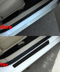 Badass Level Stainless Steel Door Sill Scuff Plate Guards For Rivian R1S R1T R2 shown in before and after installation comparison.