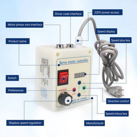 Speed controller for Beefy 1500W Brushless Servo Motor with display, switches, and dial for woodworking machines.