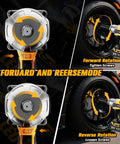 Daily Driver Half Inch Cordless Impact Wrench Kicks Loose Rusted Bolts Using A Smooth Brushless Motor Producing Nine Hundred Fifty Eight Foot Pounds Of Torque Includes Dual Heavy Duty Batteries And Fast Charger For Home Builds showing forward and reverse rotation modes.
