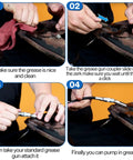 Steps for using a right angle grease gun coupler 1/8 NPT on machinery with ease. Clean, attach, and lubricate efficiently.