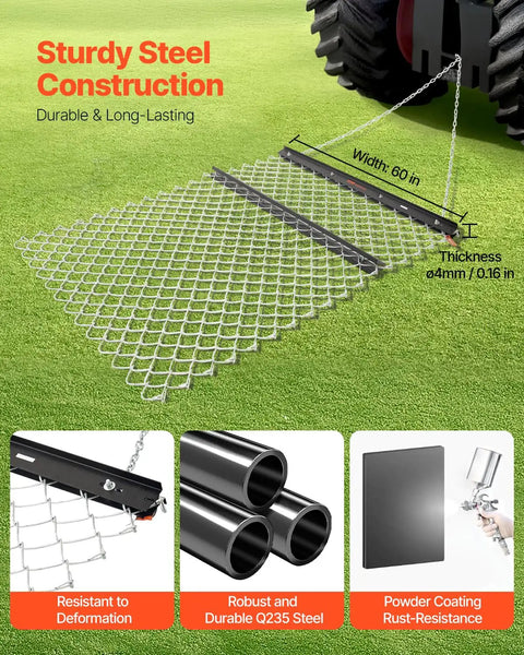 Heavy Duty Drag Harrow 4x5 Ft Chain Harrow built tough for landscape leveling and sod prep, Q235 steel build, detail view