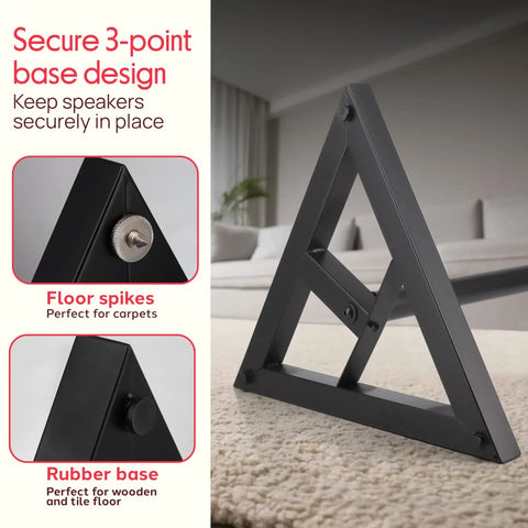 Beefy Speaker Stands Pair For Sonos Play 1 And Play 3, Telescoping From 26 To 52 Inches, heavy duty triangle base with floor spikes