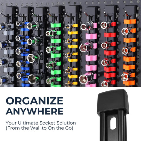 Nine Piece Socket Organizer Set Pro Grade Heavy Duty ABS Rail With End Caps For Easy Clip Adjustment Fits Most Brands