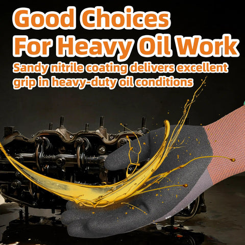 12 Pairs Safety Work Gloves With Sandy Nitrile Coating LT5626 Level 6 Abrasion Resistance for mechanic tasks, oil grip; XL size