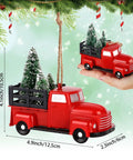 Three Pack Totally Vintage Red Truck Christmas Ornaments With Mini Christmas Trees Handcrafted Red Plastic Truck Models