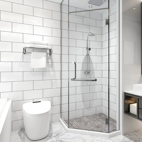 Bathroom with White Peel And Stick Backsplash Panels For Kitchen And Bathroom Waterproof Self Adhesive Subway Tiles DIY Friendly Large 5.9 X 11.8 Inch