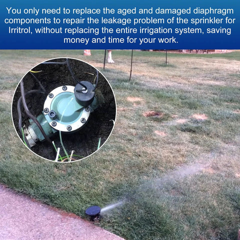 Niahm diaphragm replacement assembly for Irritrol 205S/205SF/205T/205TF valve; installed view, green body, black cap.