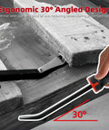 Beefy Heavy Duty Pry Bar Set With Angled And Straight Heads Including 8 Inch, 12 Inch, 18 Inch, And 24 Inch Crowbars, Chrome Vanadium Steel, Striking Cap, ergonomic angled pry bar in use