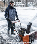 Man wearing Safety Bluetooth Earmuffs For Mowing And Power Tools With FM Radio NRR 29dB Industrial Hearing Protection in snow
