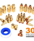 Solid Brass Air Fittings Kit With One Quarter Inch NPT Couplers And Plugs, Thirty Piece Industrial Quick Connector Set, leak proof