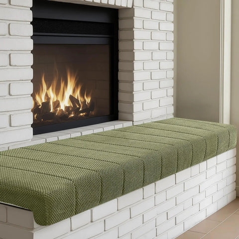 Custom Fit Fireplace Hearth Pad Big Time Ultra Snug Corduroy Baby Proof Buffer Bumper Non Slip on a fireplace ledge.