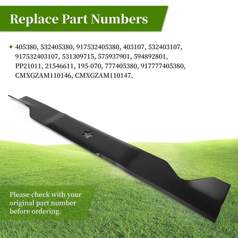 High Lift Mower Blades For 46 Inch Deck Replacement 2 Pack For Husqvarna YTH Series Craftsman And Poulan Pro in grass background